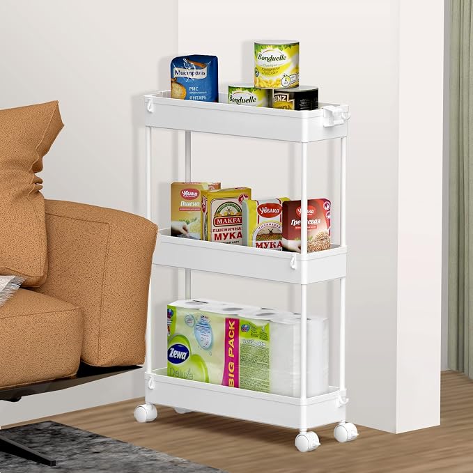 SPACELEAD Slim Storage Cart 3 Tier, Bathroom Organizer Rolling Utility - Image 7