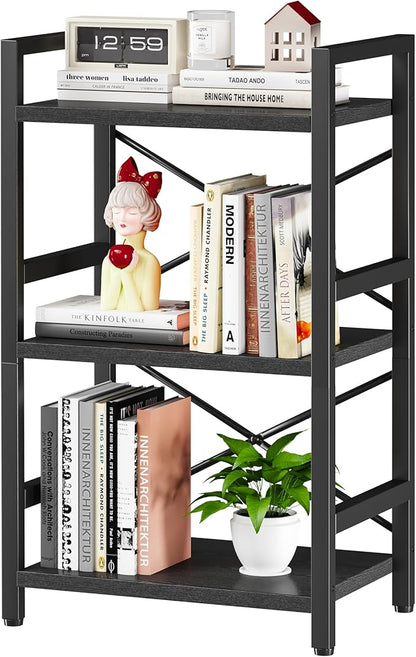 Homeiju Bookshelf, 3 Tier Industrial Bookcase, Metal Small Bookcase, Rustic by Homeiju