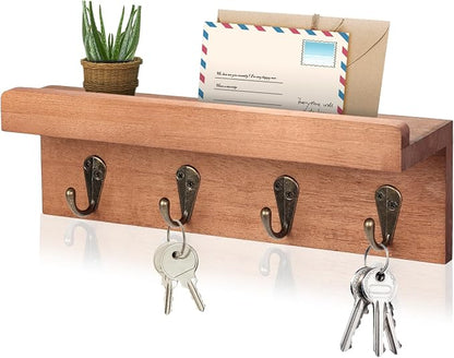 HRONRAD Rustic Key Holder for Wall, Farmhouse Wall Shelf by Hronrad