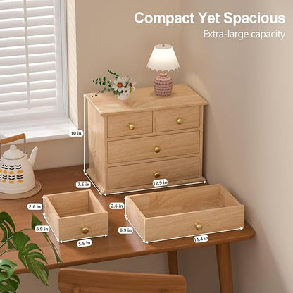 Oak Desk Organizer with Drawers, Durable Wooden Desktop Storage Box | 4 Drawer - Image 2