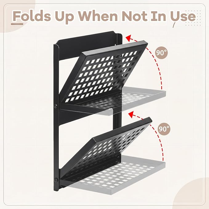 Leinuosen 2 Pack 2-Tier Folding Metal Shelf Wall Mounted Small Fold Down Shelf - Image 4
