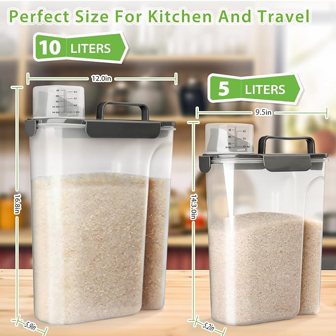 Viretec Rice Storage Container, 15 to 20lb Dry Food Airtight Dispenser - Image 3