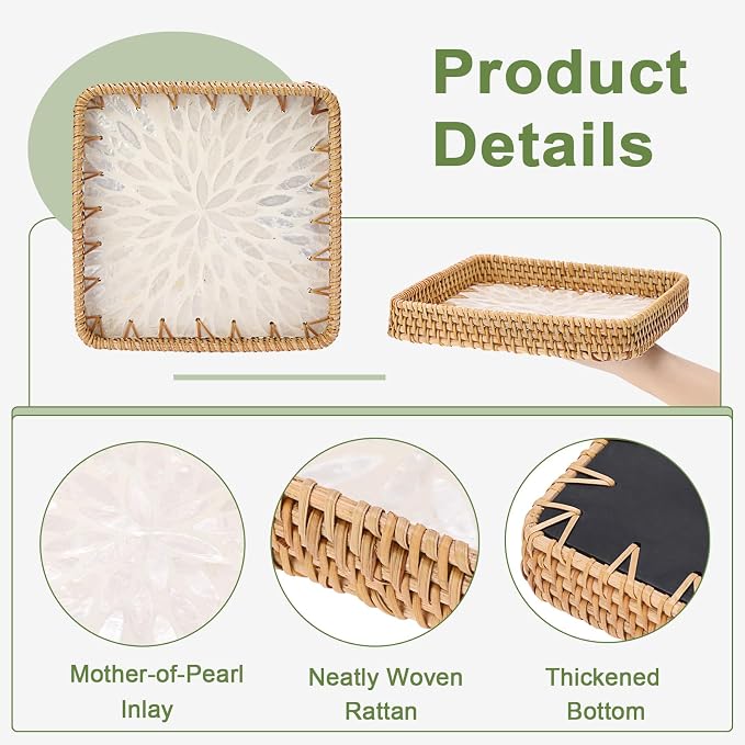 Handwoven Rattan Key Bowl Natural Wicker Serving Tray - Image 6