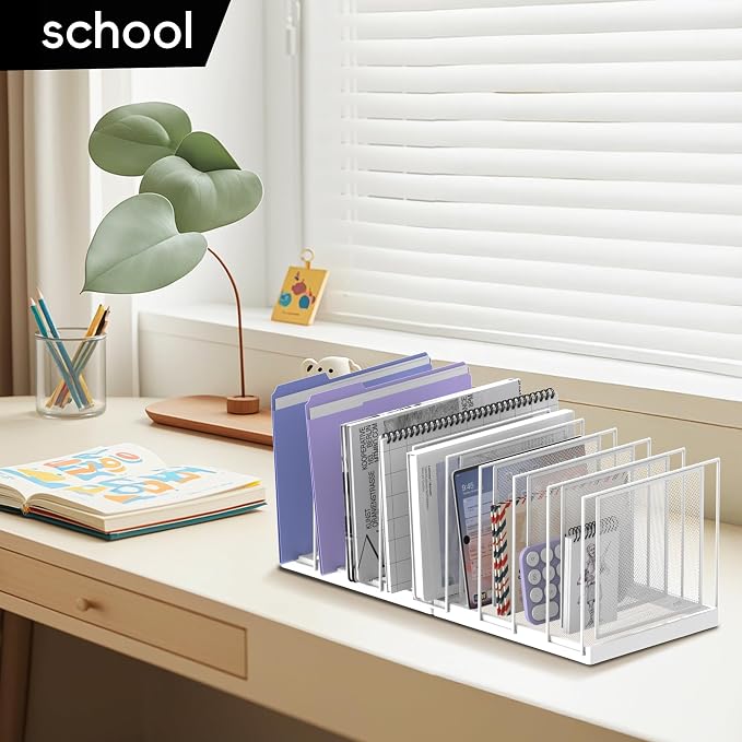 9-Section Desk File Organizer, Vertical File Holder, Mesh Desktop File Folder - Image 7