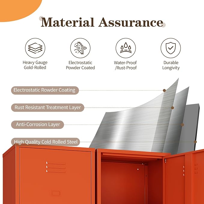 Metal Locker Storage Cabinets 59.06"H Orange Locking File Cabinets Kitchen Food - Image 6