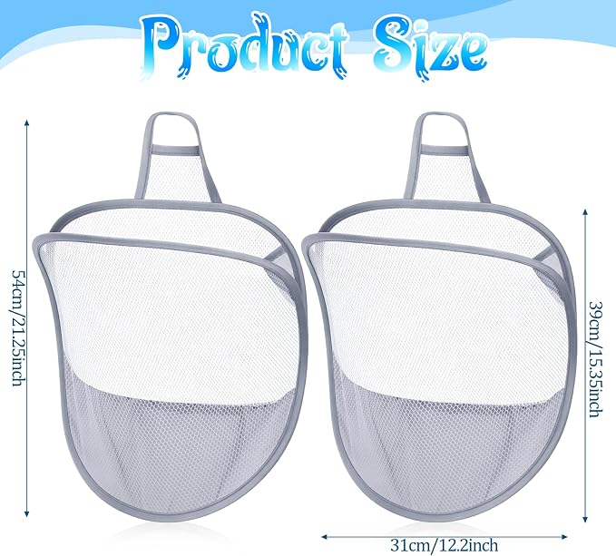2 Pack Mesh Hanging Laundry Hamper, Small Foldable Wall Laundry Baskets - Image 2