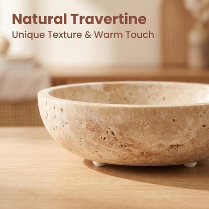 Large 7.87" Natural Travertine Stone Decorative Bowl, Coffee Table Centerpiece - Image 9