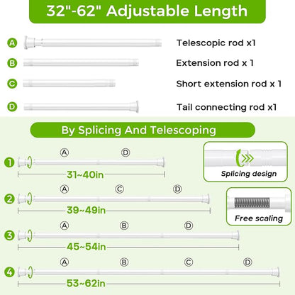 White Shower Curtain Rod 32 to 62 Inches Adjustable, 7/8 Inch Diameter Heavy - Image 7