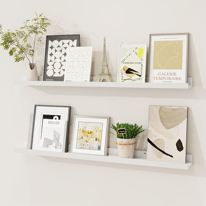Picture Ledge Shelf, Floating Shelves Set of 2, 32 Inches Solid Wood Nursery by FunMemories