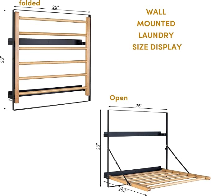 TOMACE Wall Mounted Clothes Drying Rack Laundry Drying Rack Collapsible - Image 5
