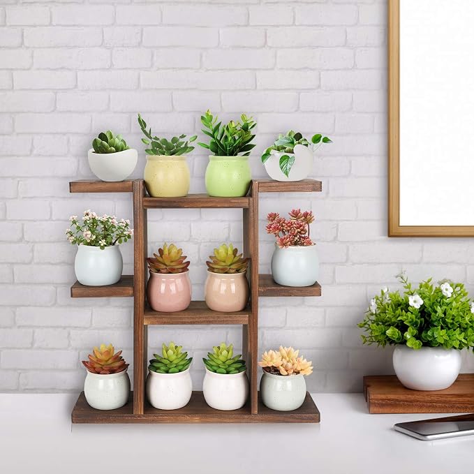 Wood Desktop Plant Stand Indoor Small Windowsill Flower Shelf Tabletop Plant - Image 7