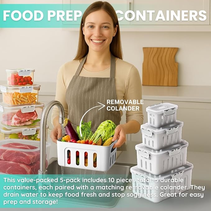 5-Pack Fruit Containers for Fridge Keep Fresh – Airtight Food Containers - Image 9