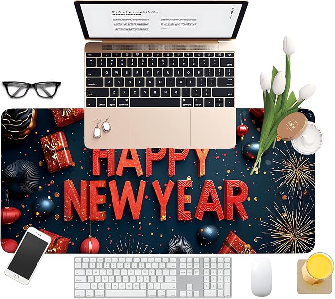 Happy New Year Gaming Mouse Pad 31.5"x11.8"Desk Mat Anti-Slip Rubber Base & - Image 8