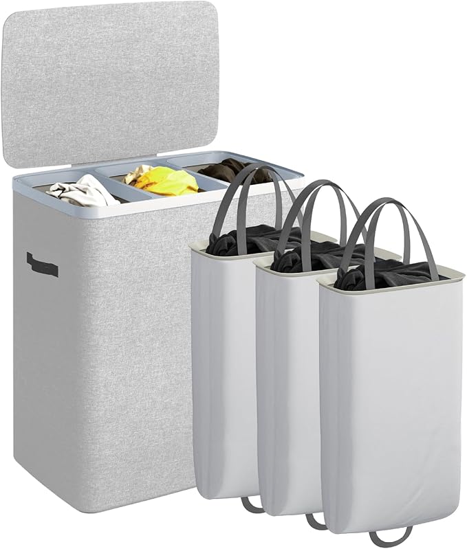 CASAMAYA Laundry Basket with Lid, Laundry Hamper 3 Section, 190L collapsible by Unknown