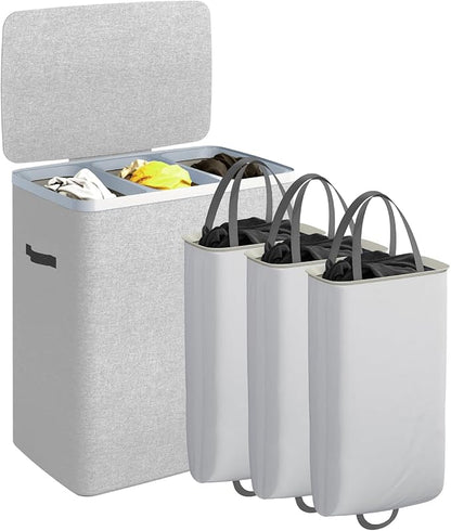 CASAMAYA Laundry Basket with Lid, Laundry Hamper 3 Section, 190L collapsible by Unknown