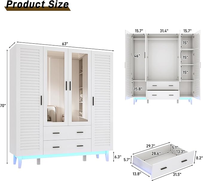 jiteentarou 4 Door Armoire Wardrobe Closet Cabinet - Image 2