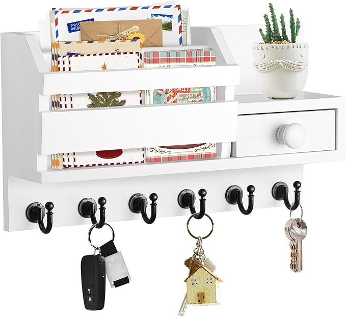 VIS'V Key Holder Wall Mount, Wooden Mail and Key Organizer, Small Shelf by VISV