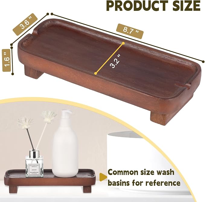 Wood Riser Small Decorative Tray Sink Soap Dish, Vanity Tray Pedestal Stand 8.7 - Image 3