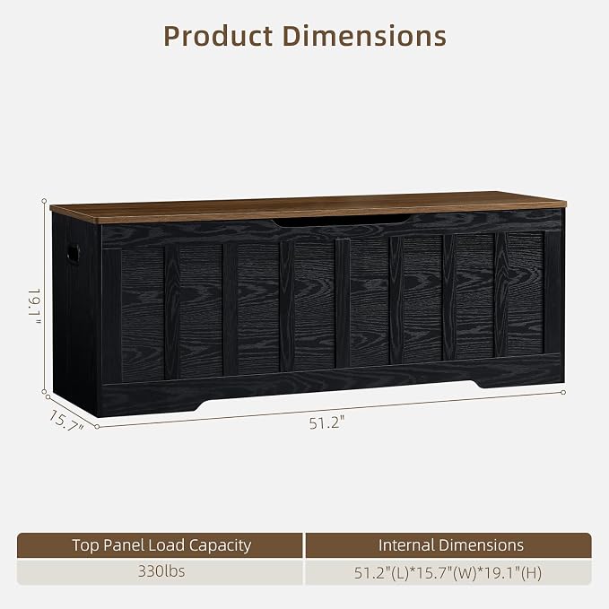 VANKILEY 51.2" Storage Chest Extra Large, Wooden Storage Bench, - Image 3