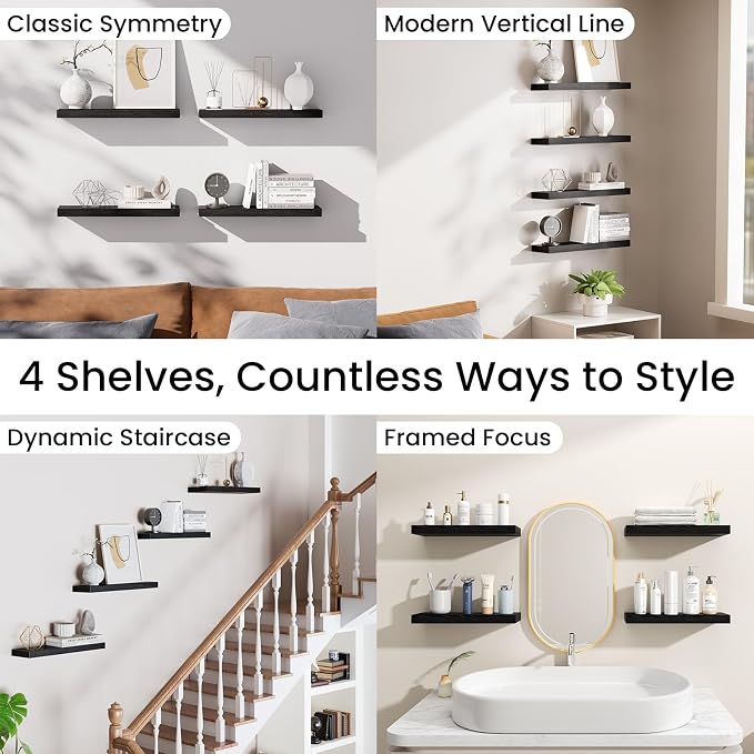 BAYKA Floating Shelves for Wall, 15.7in Wall Mounted Rustic Wood Shelves for - Image 9