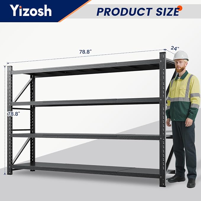 Yizosh 79" W Metal Garage Storage Shelves, 7000LBS Heavy Duty 4-Shelf - Image 2
