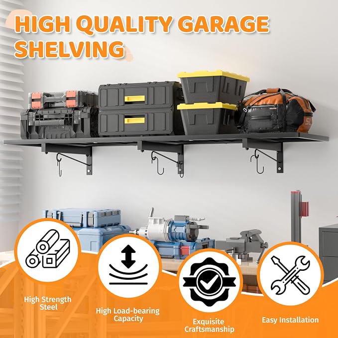 2 Pack Garage Wall Shelving, 1x3.85ft Heavy Duty Garage Shelving Wall Mounted - Image 3