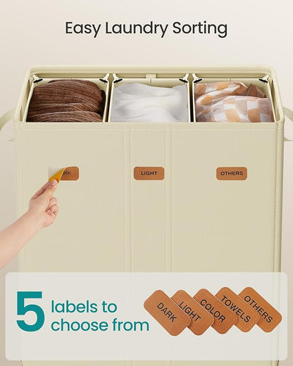SONGMICS 47.6 Gallon Laundry Hamper, 3-Compartment Laundry Basket Sorter - Image 4