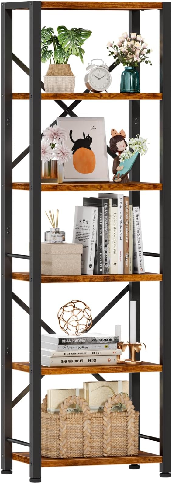 Furologee 6 Tier Bookshelf, Tall Narrow Bookcase, Rustic Brown | 59.6'' Tall by Furologee