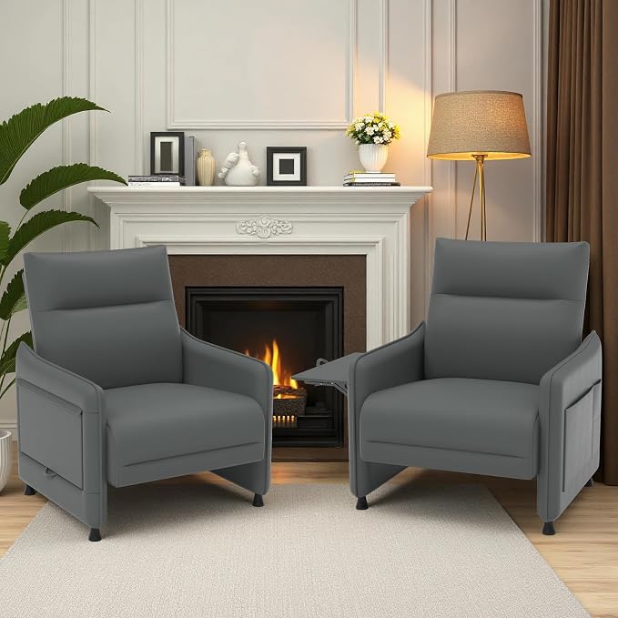 Upholstered Accent Sofas Set of 2, Modern Faux Leather Sofa Chairs by Tbillionnext