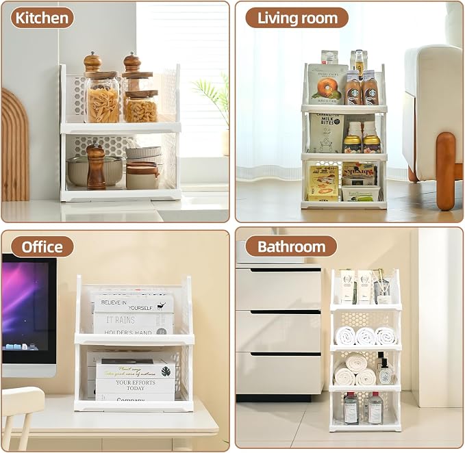 Pull-out Plastic Storage Basket, Stackable Closet Organizers Drawer Anti-Tipping - Image 5