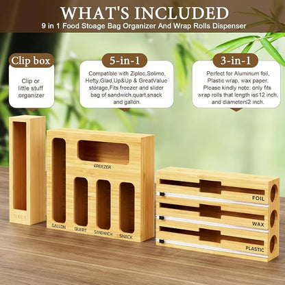 9 IN 1 Bamboo Foil and Plastic Wrap Organizer - Image 6