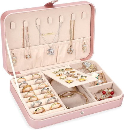 LANDICI Small Jewelry Box for Women Girls, PU Leather Travel Jewelry Case by LANDICI