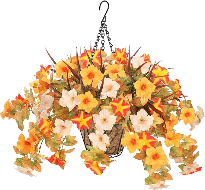 Artificial Fall Flowers with Hanging Basket by UNLEMONI