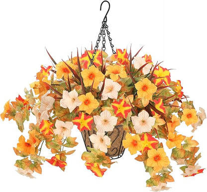 Artificial Fall Flowers with Hanging Basket by UNLEMONI