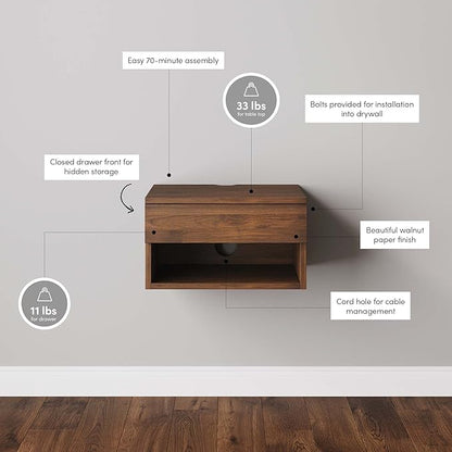 Nathan James Jackson Wall Mounted Floating Bedroom Nightstand - Image 4