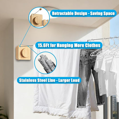 Retractable Clothesline Indoor & Outdoor, 17.4Ft Non-Sagging Stainless Steel - Image 2