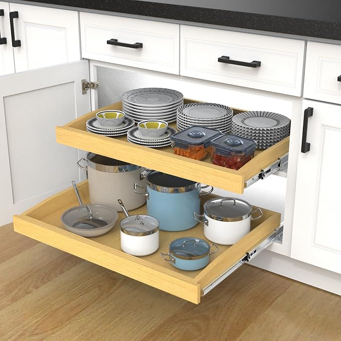 Wooden Pull out Cabinet Organizer 23" W x 21" D x 3.35" H, Heavy Duty Slide Out - Image 9