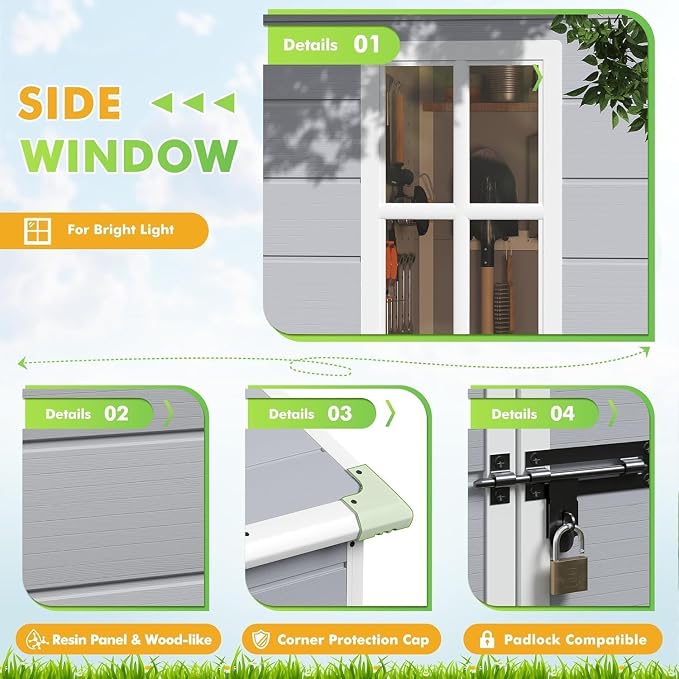 Devoko 6 x 4 FT Resin Outdoor Storage Shed - Image 4