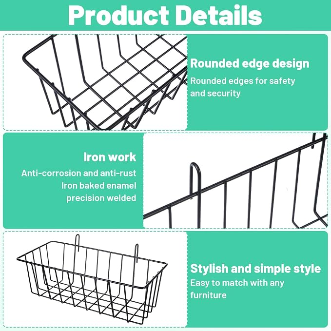 6 Pack Grid Panel Hanging Wire Basket, Hanging Wire Basket No Drilling - Image 3
