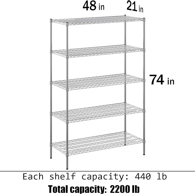 21" Deep x 48" Wide x 74" Height Wire Shelving Kit | 5-Tier | NSF Commercial - Image 3
