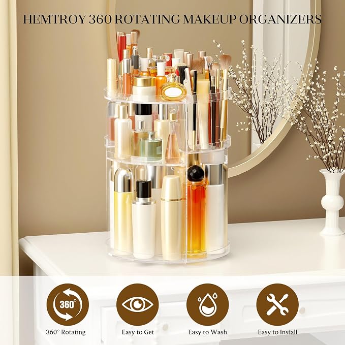 Makeup Organizer 360 rotating, Adjustable Skincare Organizer - Image 3