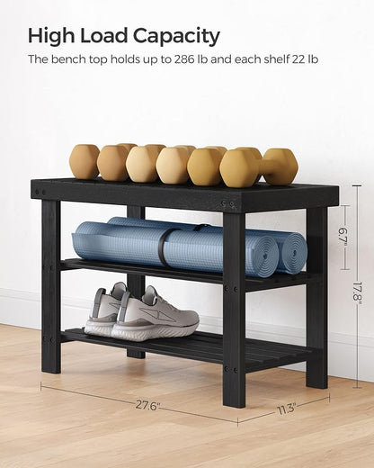 SONGMICS Shoe Rack Bench, 3-Tier Bamboo Shoe Storage Organizer, Entryway Bench - Image 3