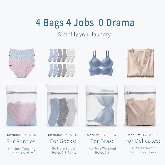 Muchfun 4Pcs Durable Fine Mesh Laundry Bags - Image 2