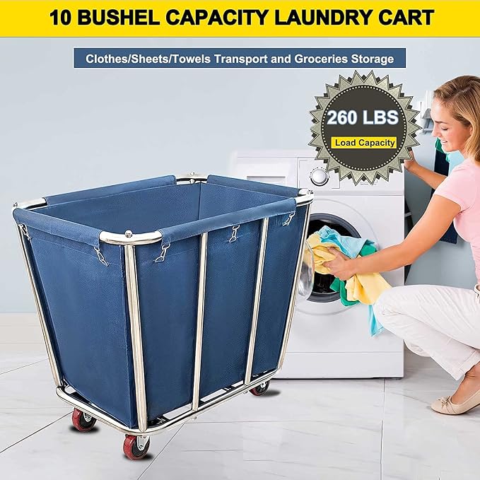Commercial Laundry cart with wheels, 10 Bushel Large Industrial Rolling Laundry - Image 3