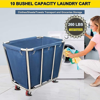 Commercial Laundry cart with wheels, 10 Bushel Large Industrial Rolling Laundry - Image 3