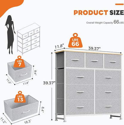 Sweetcrispy 9 Drawer Fabric Dresser Storage Tower Drawer Organizer, Easy-pull - Image 3