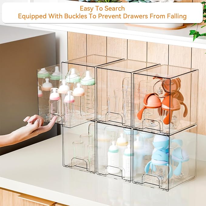 7.5" High Stackable Storage Bins, 2 Pack Bottle Station and Baby Bottle Storage - Image 5