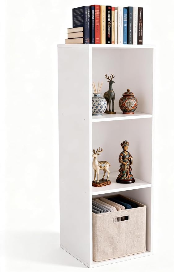 3 Cube Storage Organizer White, 3 Cube Shelf Freestanding Open Cubby, 3 Tier - Image 4
