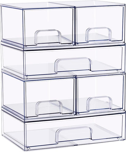 Sorbus Stackable Acrylic Storage Drawers – 4 Small + 2 Wide – 6 Pack Clear - Image 7
