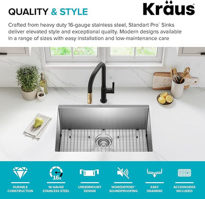 KRAUS Standart PRO 28-inch 16 Gauge Undermount Single Bowl Stainless Steel - Image 4